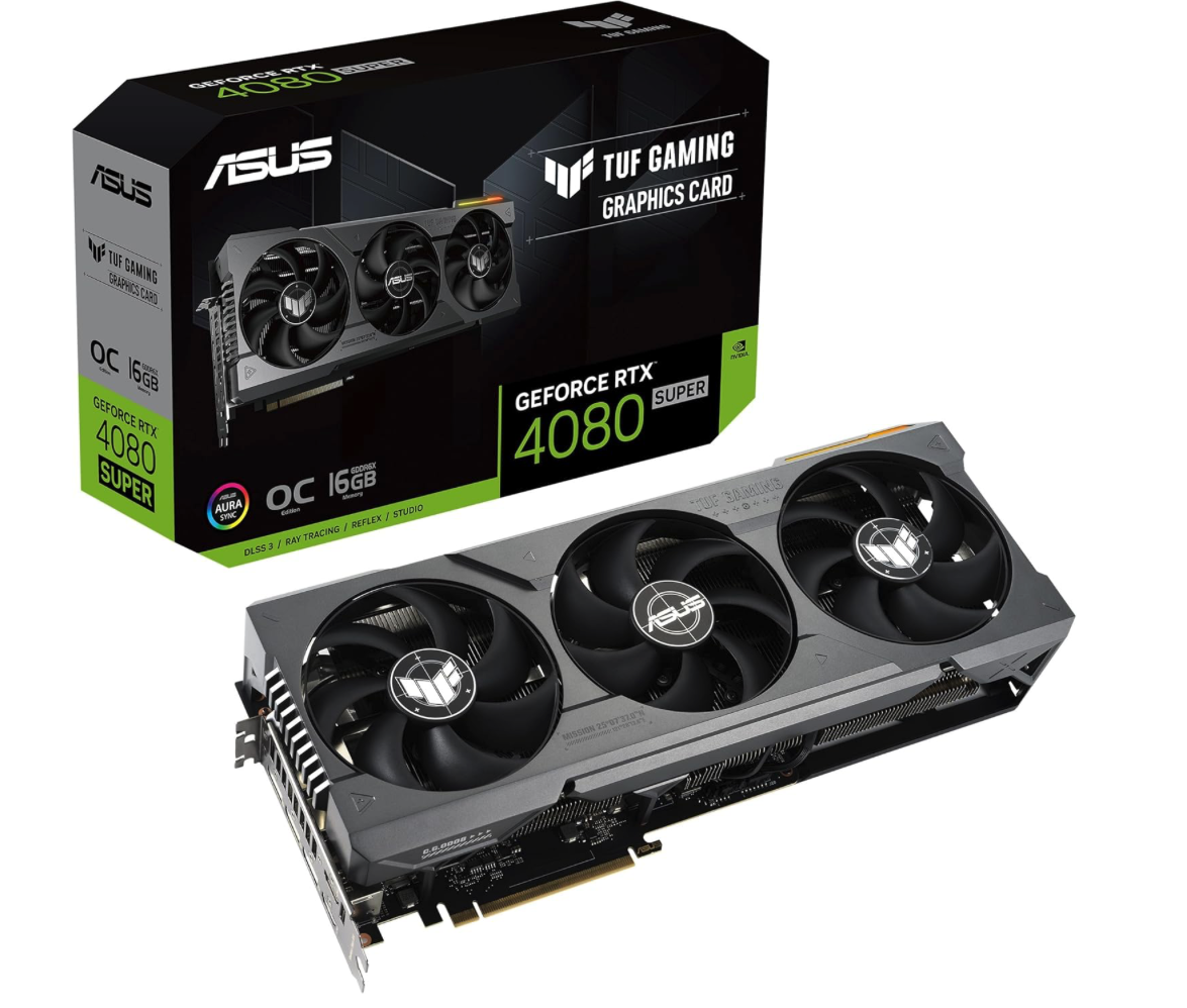 ASUS TUF Gaming GeForce RTX 4080 Super graphics card and retail box